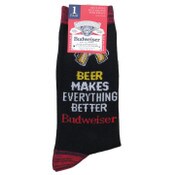 Wholesale - 1pr BUDWEISER BLK MEN CREW SOCKS SIZE 10-13 C/P 60, UPC: 194382048122
